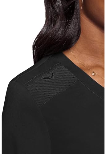 Med Couture Women's V-Neck Scrub Top, Modern Fit Tuck-in Top with Stretchy Rib-Knit Shoulders and Chest Pocket - MC74483