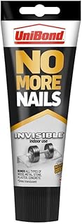 UniBond No More Nails Invisible, Heavy-Duty Clear Glue, Strong Glue for Wood, Ceramic, Metal & More, Instant Grab Mounting Adhesive, 1 x 184g Tube , White