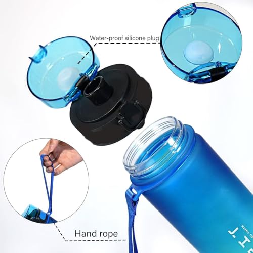 Botella Deportiva con Apertura con una Mano, 22 oz, a prueba de fugas, con marcadores de tiempo, duradera, libre de BPA, boca ancha para fácil limpieza, azul degradado miniatura 6