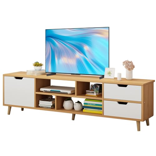 Meuble TV sur pied bois 55 pouces avec 3 tiroirs et rangement