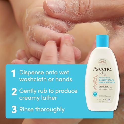 Image of Aveeno Baby Healthy Start Nourishing Newborn Wash, Hypoallergenic Baby Body Wash, Prebiotic Oat, Gently Cleanses Sensitive Skin, No added Fragrances & Parabens, Tear-free, 8 fl. oz