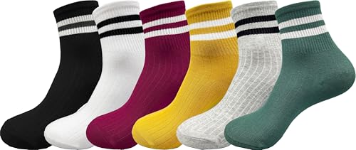 Two Stripes Crew Socks Solid Color Quartz Socks Vintage Colorful Dress Socks for Women, Men