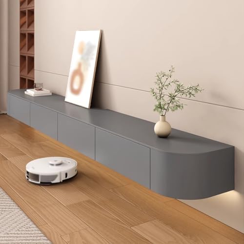Meuble TV flottant avec porte gris pour des soirées cinéma confortables