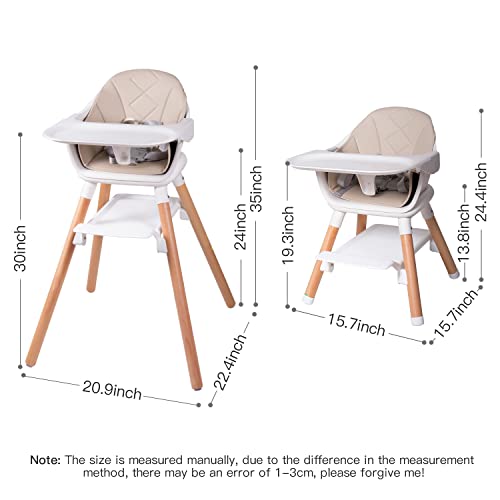 Beberoad Love Baby High Chair, 4 In 1 Wooden Highchair Convertible High Chair Booster Toddler Chair With Double Removable Tray, 5-Point Harness & Pu Cushion For Babies Infants Toddlers White #TOP4