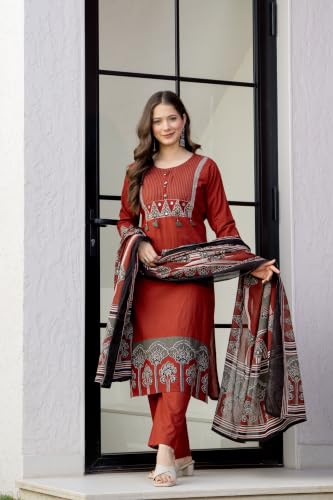 Image of rytras Women Woman's Pure Cotton Straight Kurta Sets with Pant & Dupatta|Kurti Set for Woman|Suit Set for Women Cotton
