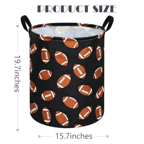 Image of MAIZMZ Rugby Sport Print Storage Basket Kids Hamper, 15.7 inchD x19.7 inchH,Waterproof Lining, Leather Handles, Collapsible for Laundry, Sports Gear, Boys Gift