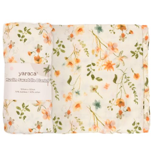 hongmo Mantas para Bebés 120x120cm Manta para Recién Nacido, Súper Suave Mantas Muselina Bebé Manta Verano Bebé, 70% Bambú & 30% Algodón (Flores Silvestres)