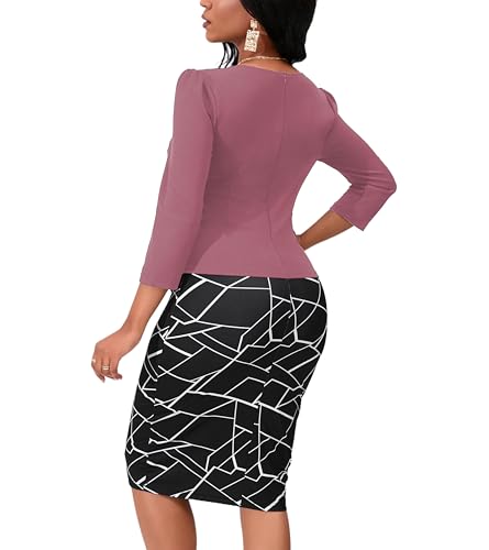 Image of Yajedo Women's Reto Bodycon Midi Dresses 3 /4 Sleeve Church Wear to Work Business Pencil Dress