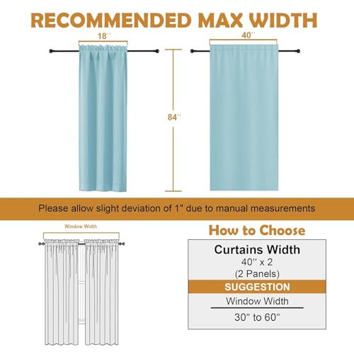 Image of Aiyufeng Aqua Blackout Curtains for Bedroom 84 Inch Length 2 Panels Set, Solid Thermal Insulated Privacy Energy Saving Living Room Window Treatment Curtains Blackout Drapes, W40 x L84 Inch,Aqua