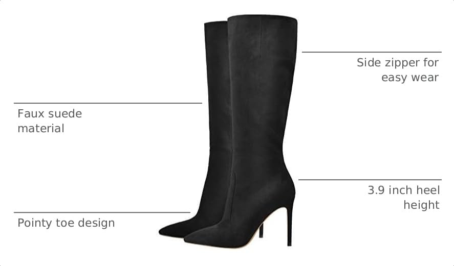 Image of LISHAN Women's Pointed Toe Under the Knee High Boots Stiletto High Heels
