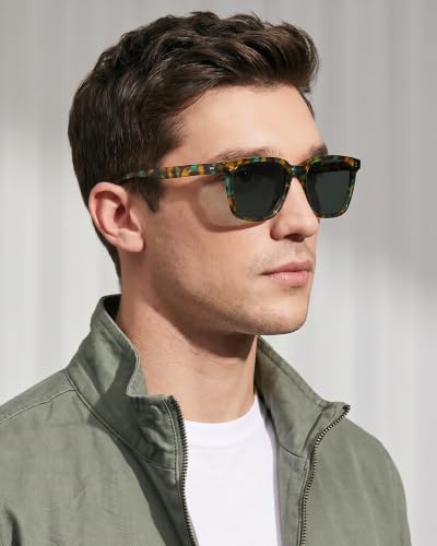 Image of CARFIA Acetate Polarized Sunglasses for Men UV400 Protection Classic Retro Square Shades Driving Glasses