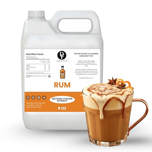 Dolce Flav Rum Flavoring for Baking and Coffee, Alcohol-Free Drops, 8 Fl Oz