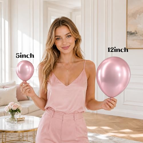 Image of Togvu Metallic Pink Balloons, 50Pack 5 Inch Small Mini Chrome Light Pink Latex Party Balloons for Birthday Bridal Baby Shower Gender Reveal Easter Party Decorations Supplies