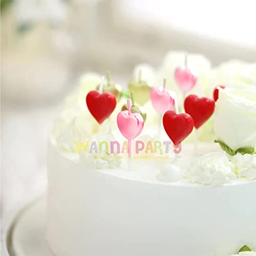 Image of Wanna Party Red Heart Pick Candles, Candles for Birthday Decoration, Cake Decoration Supplies for Wedding Birthday Events (Pack of 5)