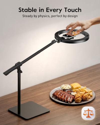 Image of LUXSURE Ring Light with Magnetic Phone Holder, Overhead Phone Mount with 10 inch Selfie Light Phone Tripod with Ring Light and Remote, Phone Stand with Light for Video Recording