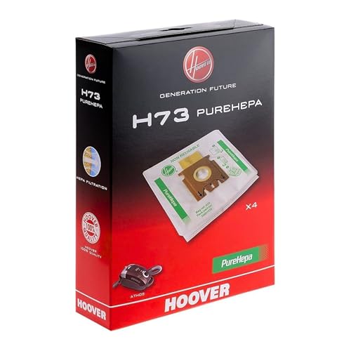HOOVER H73 Sacs pour Aspirateurs Hoover, Compatibles avec l’Aspirateur Traîneau Athos, sacs d'origine en microfibre, pure EPA, paquet de 4 sacs