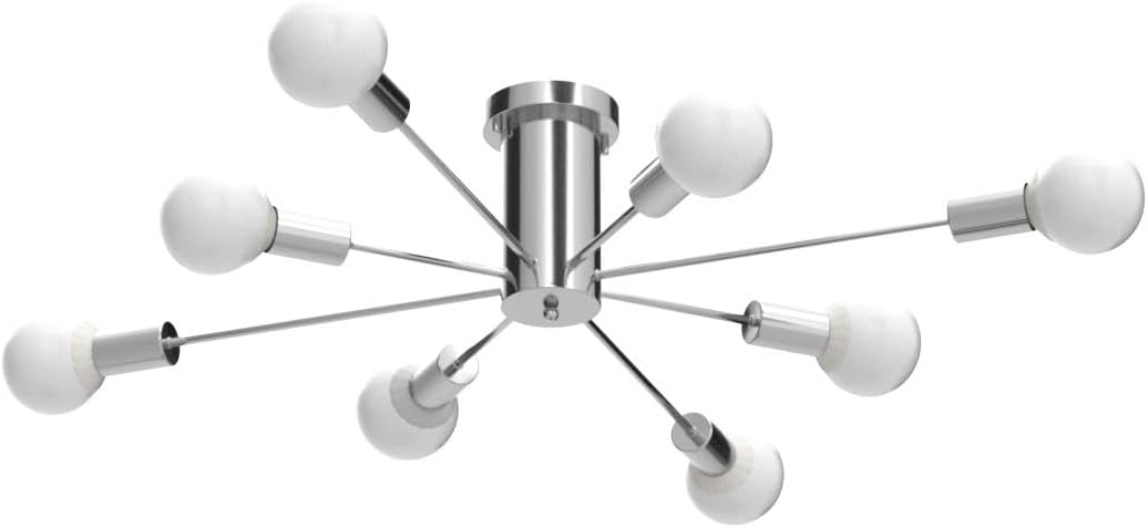 Nickel 8-Light Geometric Sputnik Semi Flush Mount Chandelier