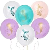 36 Count Latex Mermaid Balloons Aqua Light Purple Dark Purple and White Print For Baby Shower Birthday Party Favor Supplies Decorations 12 Inch by Gift Boutique