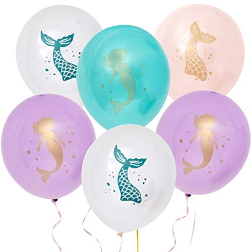 36 Count Latex Mermaid Balloons Aqua Light Purple Dark Purple and White Print For Baby Shower Birthday Party Favor Supplies Decorations 12 Inch by Gift Boutique