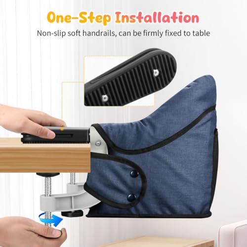 Hook On Chair, Clip on High Chair, Fold-Flat Storage Portable Baby Feeding Seat, High Load Design, Attach to Fast Table Chair Removable Seat for Home and Travel(Navy) - Thumbnail 3