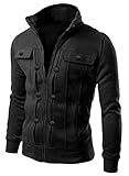 Azbro Men's Highneck Zip Up Casual Jacket & Outcoat, BLACK-L
