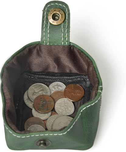 Image of Contacts Handcrafted Leather Coin Pouch - Compact Change Holder & Mini Wallet for Men & Women - Green