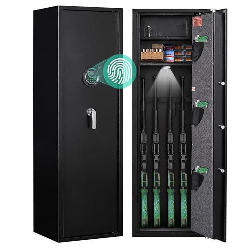 Marcree 5-8 Biometric Gun Safe, Fingerprint Gun Safe for Rifles and Pistols, Long Gun Cabinets for Rifles and Shotguns with Dual Alarm System, Quick Access Rifle Safes, No Assembly
