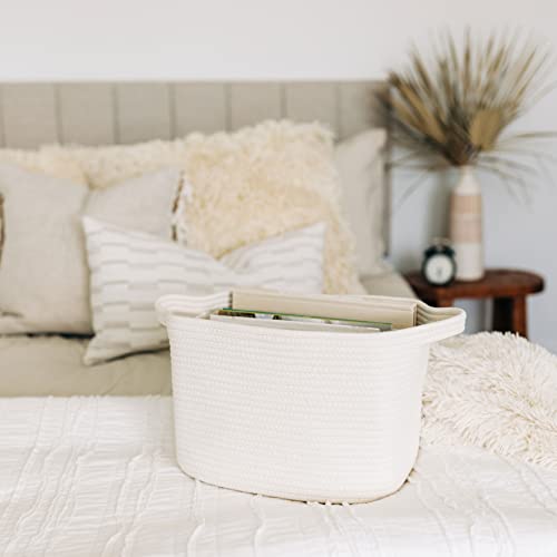 Organihaus White Basket For Blankets | Toy Basket For Baby | Woven Storage Basket | Rope Basket With Handles | Rectangle Soft Boho Basket For Towels | Cloth Basket For Organizing | Fabric Basket 14X9 #TOP2