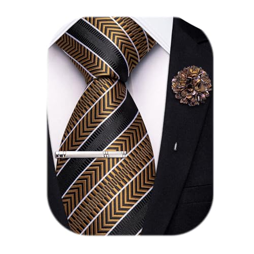 Image of Hi-Tie 63 inches Striped Paisley Extra Long Ties for Men Silk Necktie with Lapel Pin Tie Clip Big and Tall Men Formal Wedding