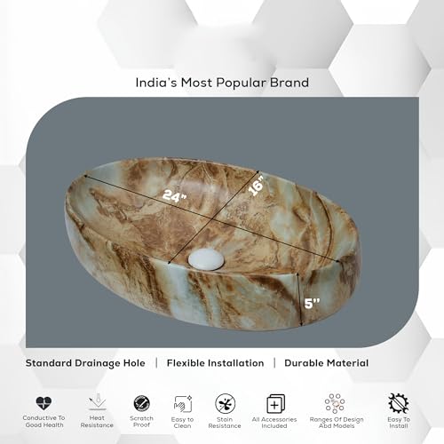 Image of Designer Counter Top Wash Basin | Tabletop Ceramic Bathroom Sink | Wash Basin Over Counter | Wash Basin For Bathroom, Living Room (24 x 15 x 6 Inch) (Designer Brown)