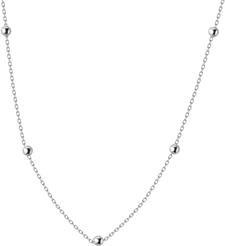 S925 Silver Necklace Simple Choker Necklace Small Bead Ball Clavicle Chain (Silver) - Image 3