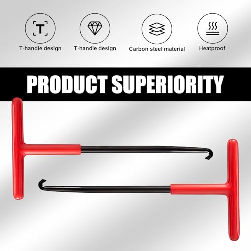 Image of 2 Pack Motorcycle Exhaust Pipe Spring Hook with T-shaped Handle, 3.15In x 6.3In Vehicle Exhaust Spring Disassembly Tool, Universal Easy-grip Installed Puller Accessories (Red & Black)
