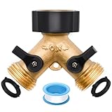 1/2/4 Pack Hose Splitter, 2 Way Heavy Duty Brass Garden Hose Splitter, for 3/4' Hose Connector, Brass Garden Hose Manifold with Rubber Washers & Tapes(1 pack 2 way)