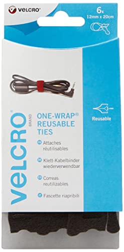 Image of Velcro Brand VEL60388 Black Velcro Adjustable Ties (6), 12mm x 20cm-6Pk