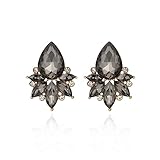 FENBORY Vintage Style Black Grey Rhinestone Earrings, Crystal Cluster Drop Earrings, Eco-friendly Alloy Plated Gold, Hypoallergenic