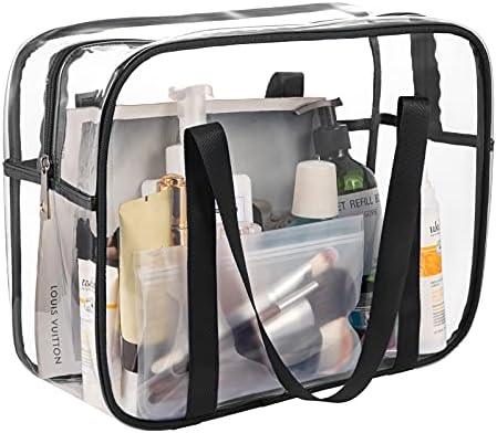 ONEGenug Large Clear Cosmetics Bag Transparent Toiletry Bag Thick PVC Zippered Clear Bag Diaper Beach Bag (Black)