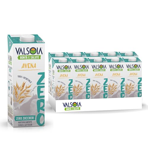 Valsoia - Bevanda Avena Zero Zuccheri, Box da 10 Tetra Brik da 1000 ml, 100% Vegetale, Senza Lattosio, con Calcio e Vitamine, Ideale anche per Vegani e Vegetariani, può Contenere Tracce di Glutine