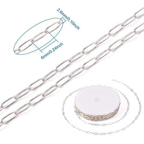Craftdady 16.4 Feet Silver Paperclip Link Chain Brass Soldered Oval Cable Cross Chain 6X2.6Mm With Spool For Jewelry Pendant Necklace Bracelet Making #TOP2