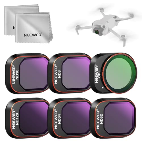 NEEWER Set di filtri ND compatibili con DJI Mini 4 Pro, 6 confezioni di vetro ottico multicoated HD ND8 ND16 ND32 ND64 ND128 CPL Circolare, filtro a densità neutra, 2 panni per la pulizia