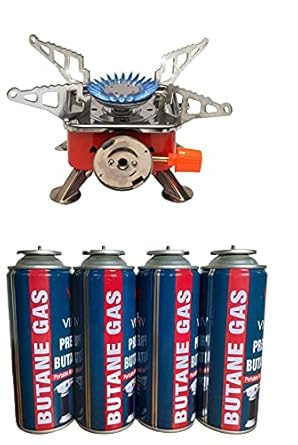 Mini Camping stove + 4 butane gas canisters