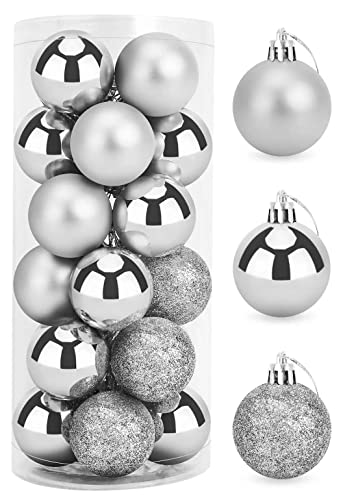 24 Pcs Christmas Balls Ornaments 1.57" Shatterproof Silver Christmas Tree Balls Xmas Decorations For Christmas Wreath Holiday Wedding Party Decoration, Tree Ornaments Hooks Included #TOP3