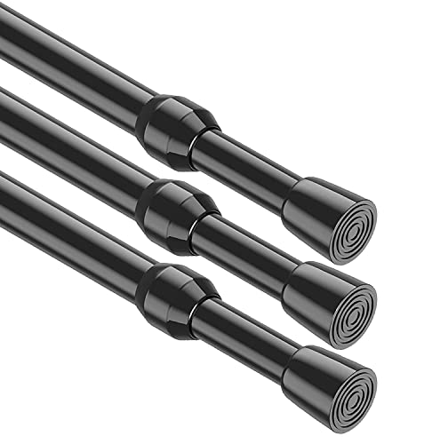 Image of MEXAU 3Pack Spring Tension Curtain Rod 26-39 inch Black Small Tension Rod | Adjustable Curtain Rods No Dilling Extendable Spring Tension Rod Short Curtain Rod for Windows, Kitchen, Bookshelf, Closet