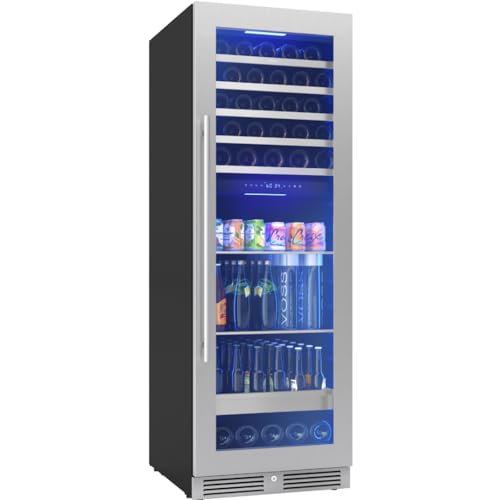 Image of Zephyr 24 Inch Wine Fridge & Beverage Refrigerator Dual Zone Full Size - Tall Wine Cooler Cellars Large Bar Drink Cabinet Freestanding with Glass Door - 161x12oz cans & 54x750 ml bottles