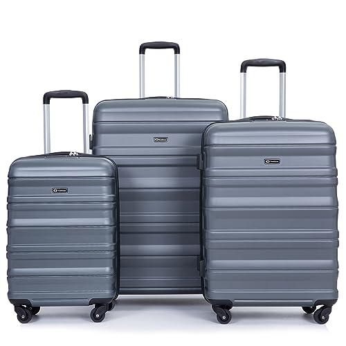 Spandex Expandable 3 Piece Luggage Sets PC Lightweight with Spinner Wheels & TSA Lock, (20/24/28) Gray