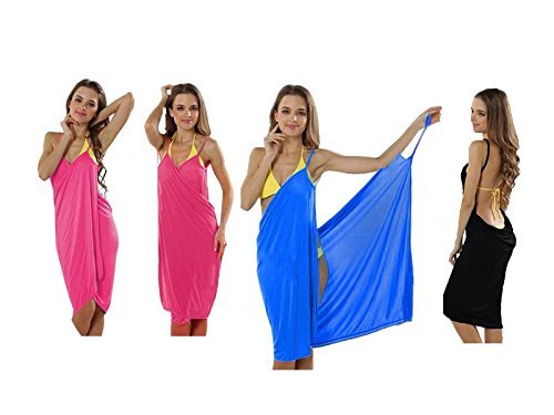 Preisvergleich Produktbild Trendiges 2in1 luftiges Strandkleid - Wickeltuch Kleid Wickelkleid Tunika Pareo Sarong Tuch Duschtuch Badetuch Strand - Farbe Pink