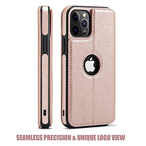 Casus Logo View Compatible With Iphone 12 | 12 Pro Wallet Case Slim Magnetic Flip Cover Faux Leather With Card Holder Slot Thin Kickstand (2020) 6.1" (Rose Gold) #TOP2
