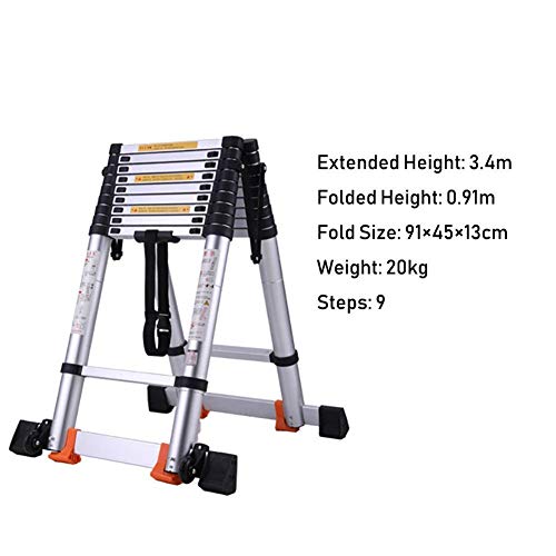 LADDERS Ladder Telescopic Ladders,Heavy Duty Foldable Atelescopic Ladder for Engineering, Multi-Purpose Telescoping Extension Ladder, 330Lbs Capacity,3.4M/11.2Ft