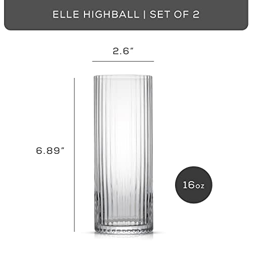 JoyJolt 16oz Fluted Highball Glasses - 2 Ribbed Tall Cocktail Tumblers for Gin, Juice, Water - Image 4