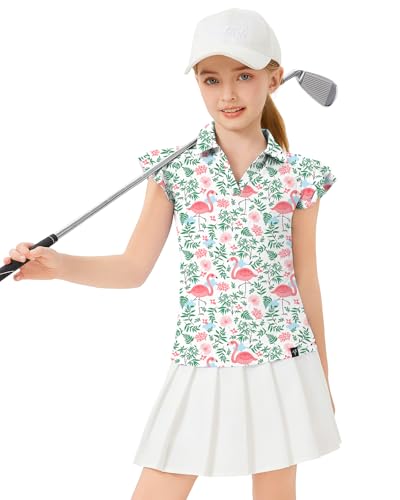 Soneven Girls Golf Polo Shirts V Neck Ruffle Sleeveless Tennis Shirts Lightweight Quick Dry Athletic Tank Tops