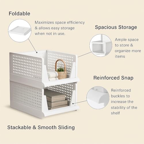 Image of Plastic Foldable Wardrobe Organizer for Clothes | Stackable Shirt Organizer for Wardrobe Men | Cupboard Storage Box | Cloth Organizer for Storage Wardrobe - Set of 6